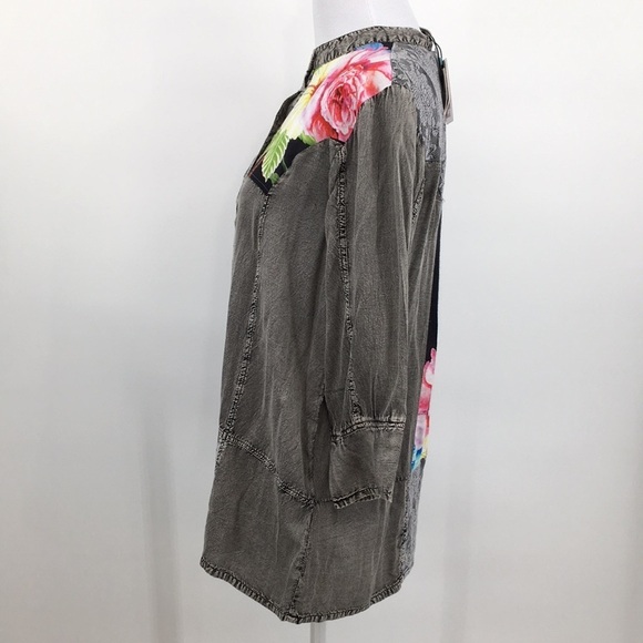 Avanie Blouse Womens Small Gray Feeling Flirty Combo Floral Denim‎ Lace Boho - Picture 4 of 14